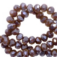 Faceted glass beads 3x2mm rondelle Ginger brown-pearl shine coating